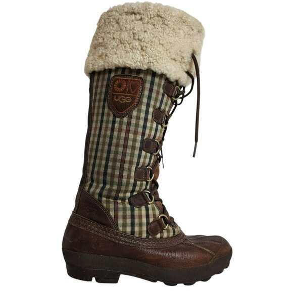 UGG Adirondack Tall Boots 3226‎ Plaid Sheepskin Leather Waterproof Size 6 - Picture 10 of 10